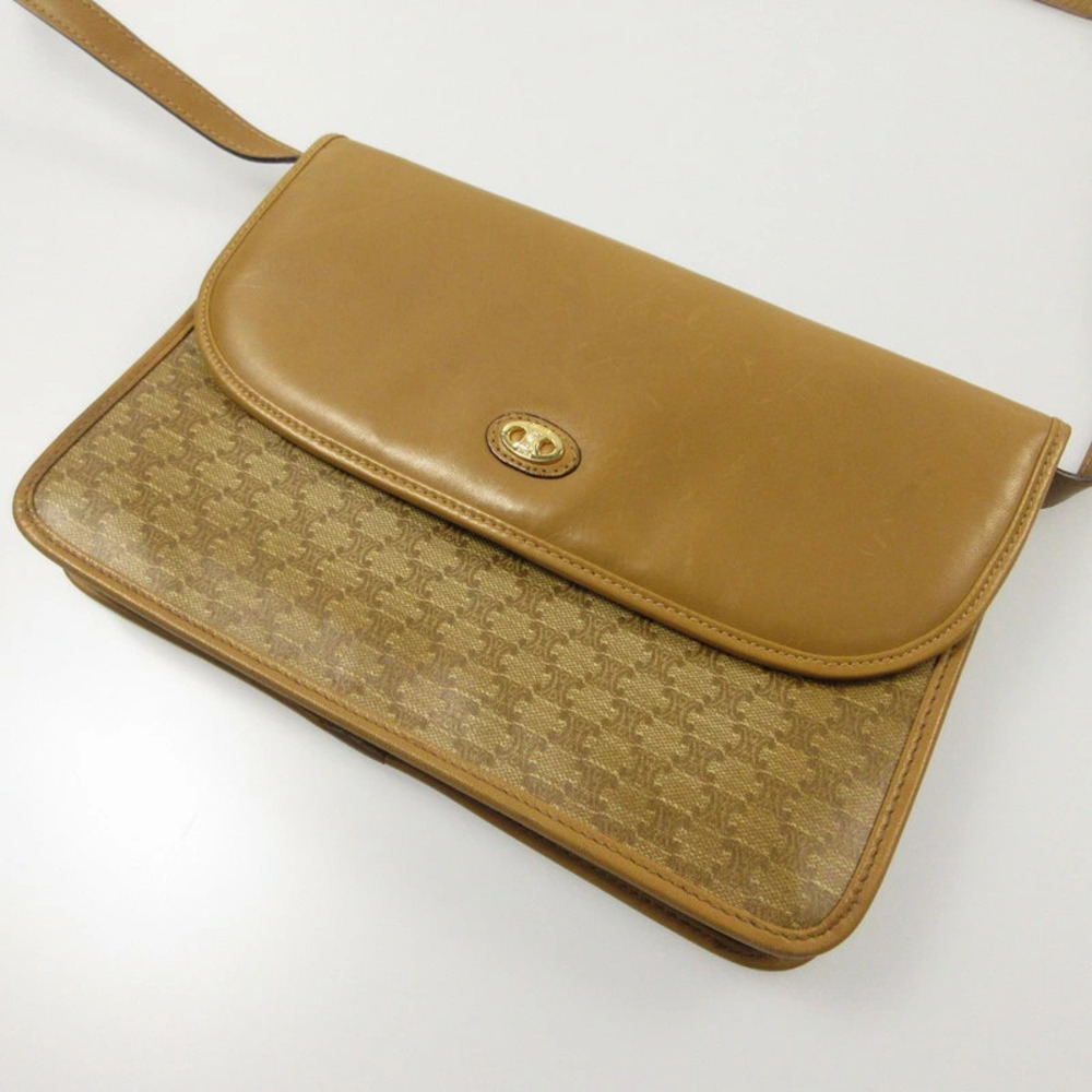 Celine Macadam shoulder bag tan leather front flap coated monogram